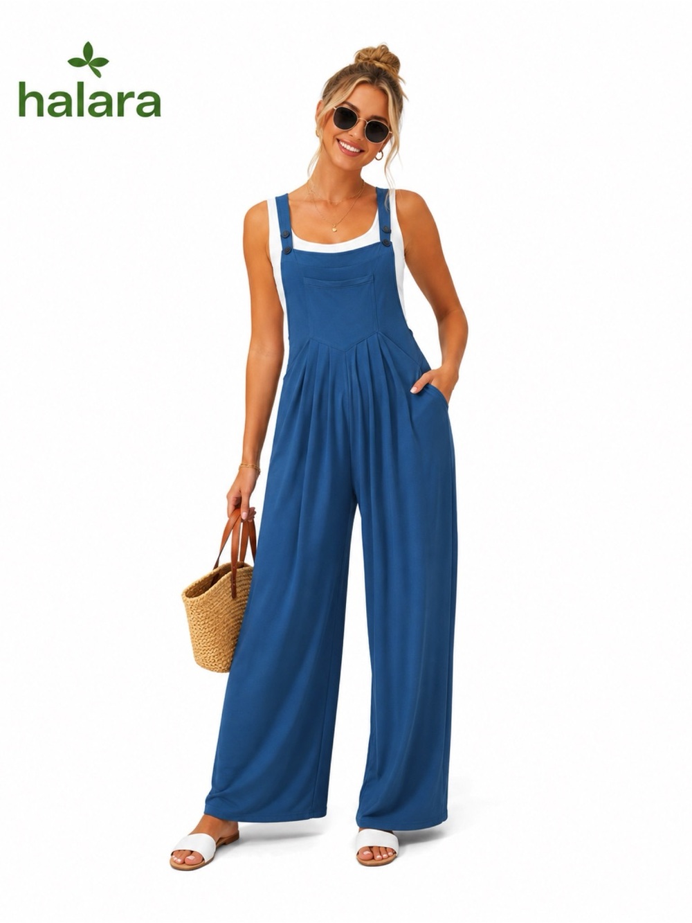 HALARA Navy Blue Wide Leg Jumpsuit